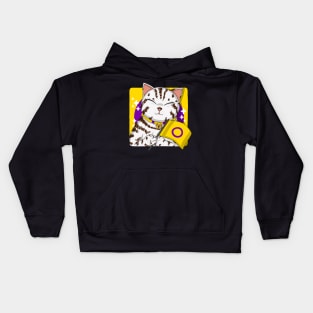 American Shorthair Cat Holding Intersex Pride Flag Kids Hoodie